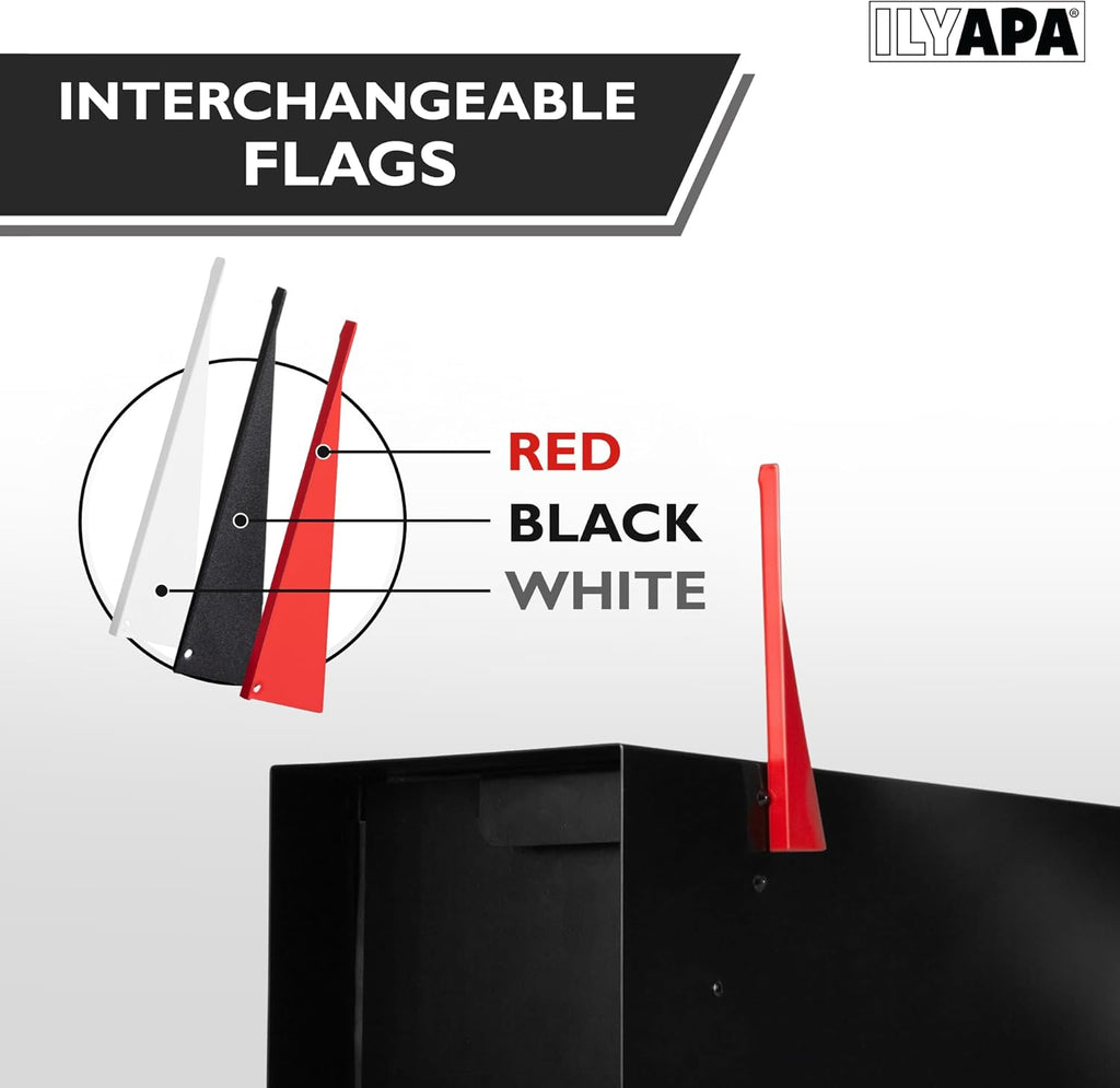 Modern Mailbox Design, Black Powder Coated, Tab Pull Handle, Steel Heavy Duty Curbside Welded Mail Box