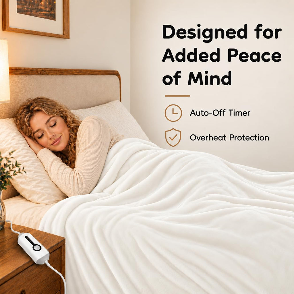 Electric Heated Blanket 90" x 100", White