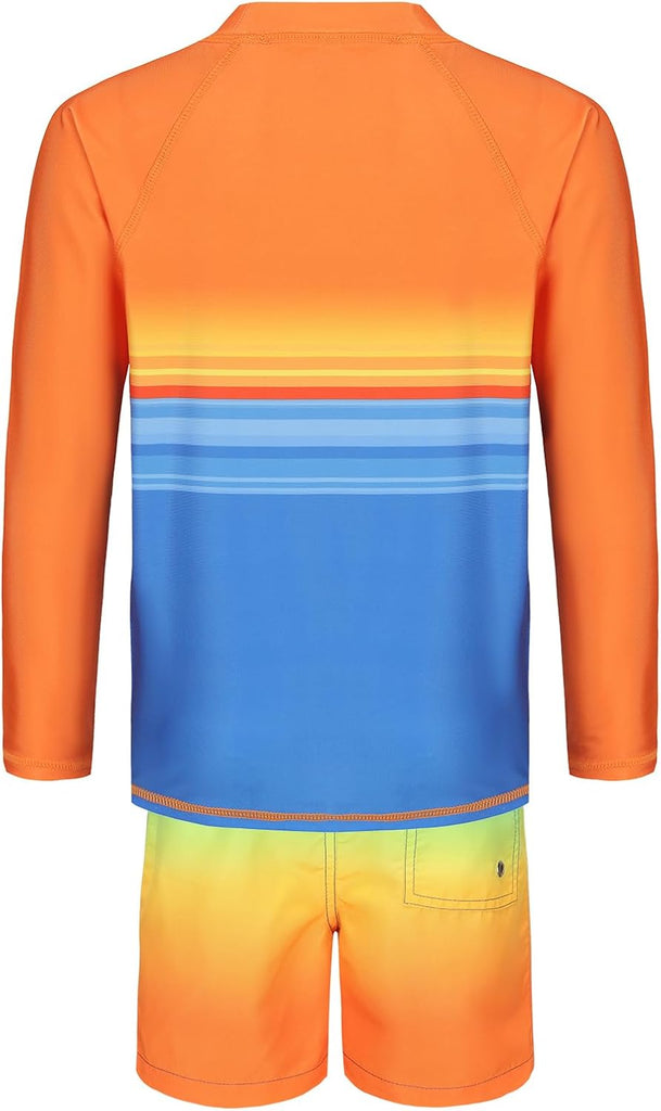Boys Long Sleeve Rash Guard Swim Trunk Swimsuits Set Kids Two Piece Bathing Suit Swimwear Set
