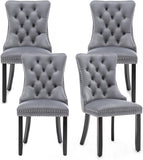Velvet Dining Chairs Set of 4,Upholstered Dining Chairs with Ring Pull Trim and Button Back,Modern Seating for Kitchen
