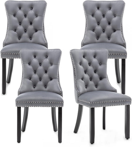 Velvet Dining Chairs Set of 4,Upholstered Dining Chairs with Ring Pull Trim and Button Back,Modern Seating for Kitchen