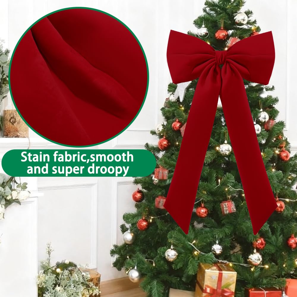 Large Christmas Tree Topper Bow Ornament 15x30 Inch(Red)