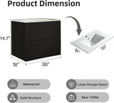 30" Black Wall Mounted Floating Bathroom Vanity with Sink - Modern Vanity Cabinet