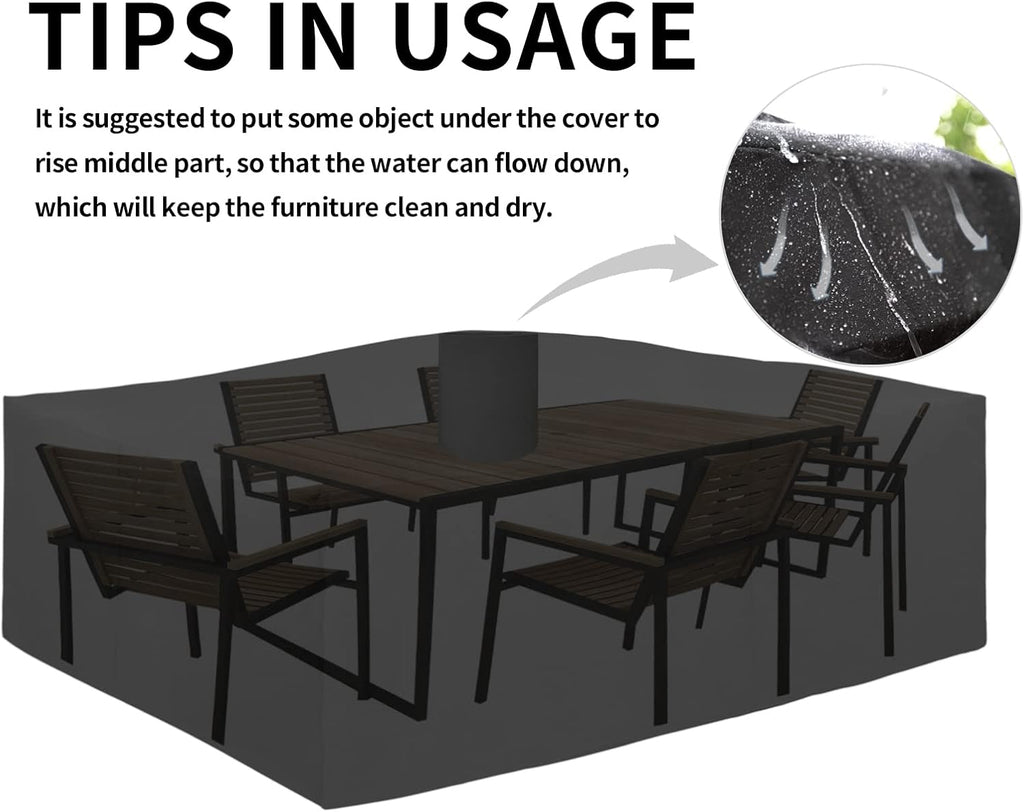 600D Heavy Duty Patio Furniture Cover, Outdoor Rectangular Table and Chair Set, Waterproof Sectional Set (110"L x