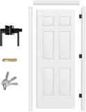 Prehung Door, 6-Panel Hollow Core Door Slab with Door Jamb Hardware Kit & Black Door Lever, 24" x 80" Interior Door