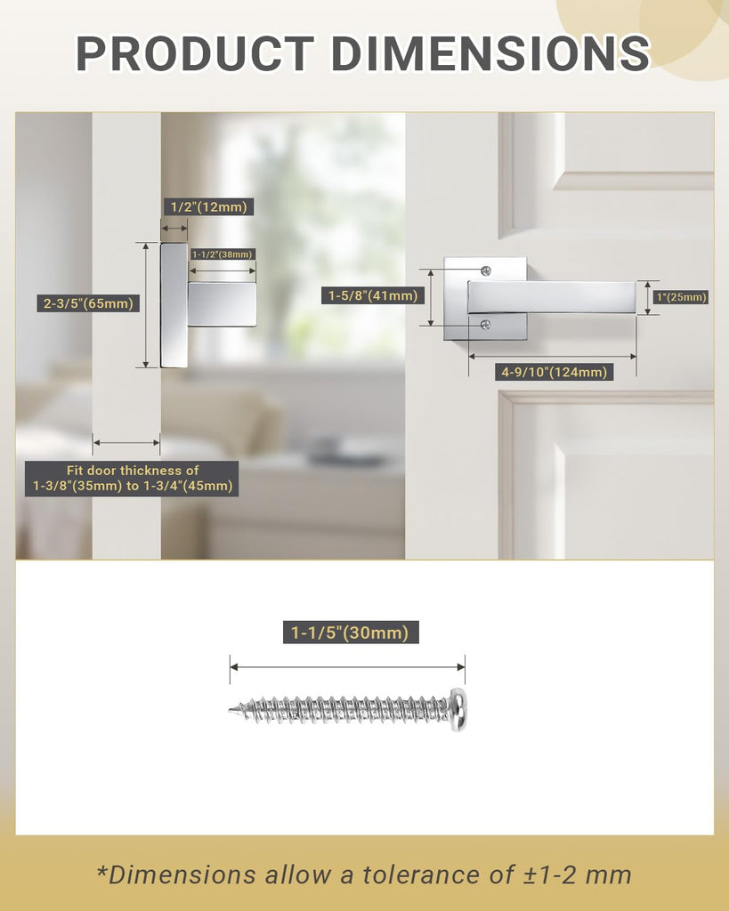 8 Pack Dummy Door Handle Closet Doorknob, Polished Chrome No Turning Fake Door Lever, Reversible for Left&Right(One