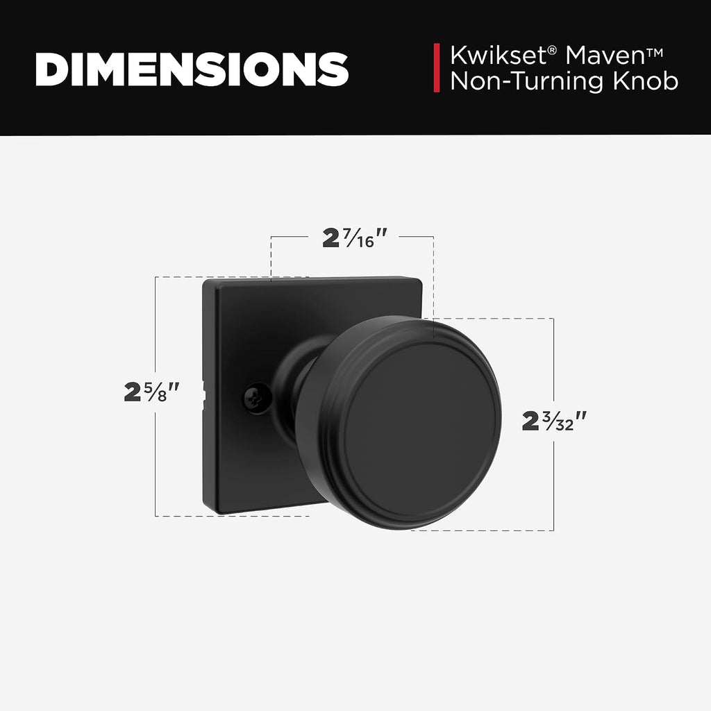 Maven Dummy Door Knob, Single Sided Handle for Closets, French Double Doors, and Pantry, Matte Black Non-Turning