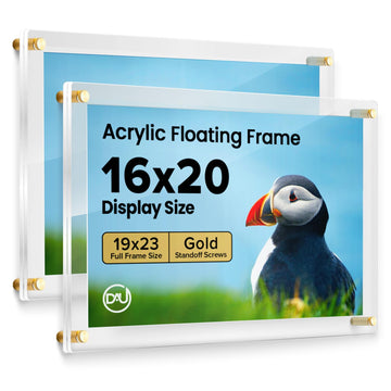 Acrylic Floating Frames Gold Standoffs(2-pack) 16" x 20" Clear Acrylic Frames for Wall Mount Floating Picture Frame