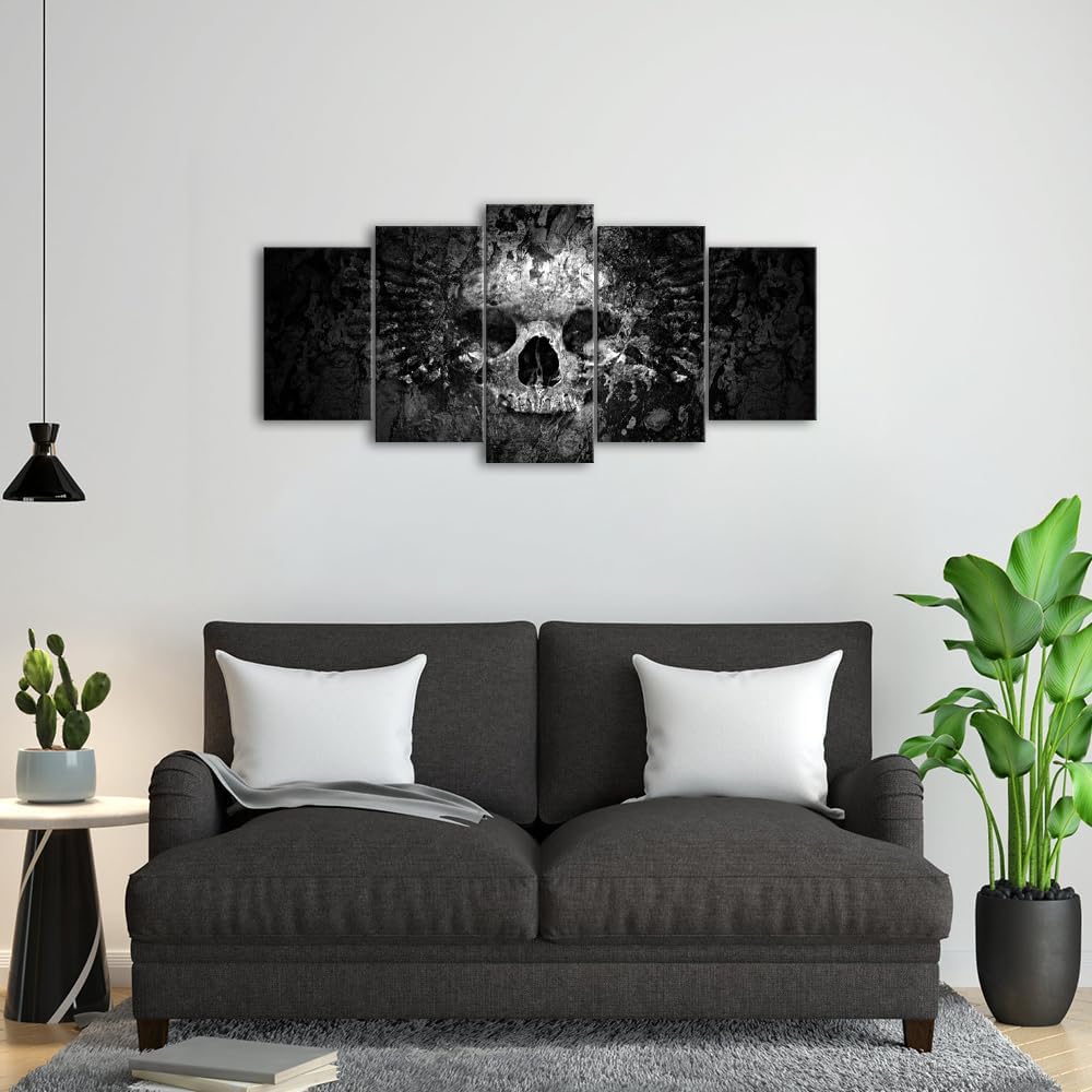 5 Piece Canvas Wall Art Black and White Skull Painting on Canvas Abstract Halloween Day of Dead Skull Posters Bedroom