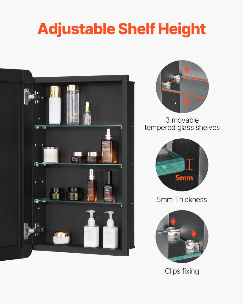 Medicine Cabinet, 16.5 x 27.5 inch, Medicine Cabinet with Mirror, Aluminum Frame Bathroom Wall Cabinet, 3-Layer