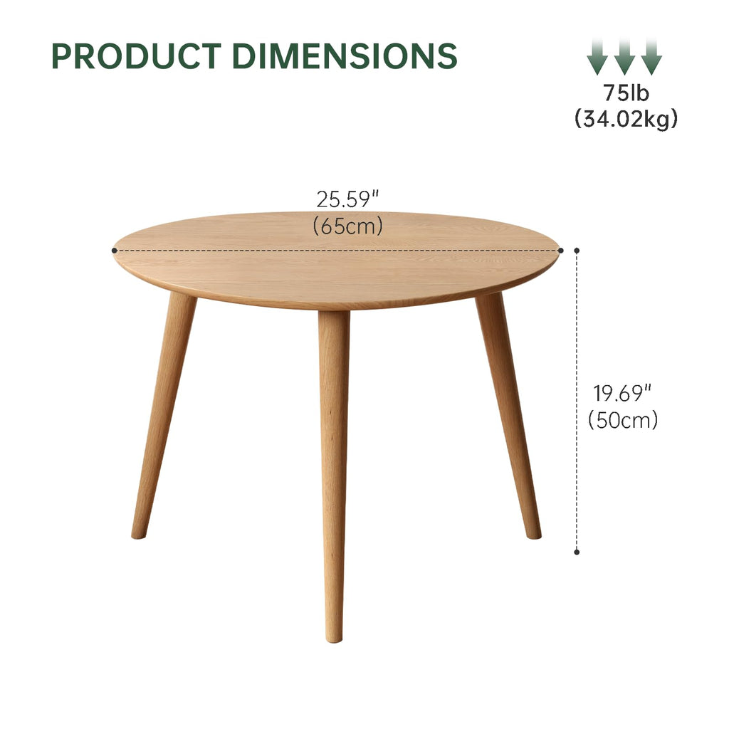 Small Oval Coffee Table, 25.6" Mid Century Modern End Table, 100% Solid Oak Wood Center Table, Side Table (Original