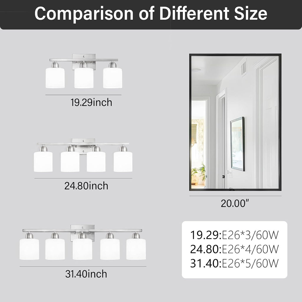 4 Light Bathroom Light Fixtures, Anti-Rust Finish Brushed Nickel Vanity Lights with Milky White Frosted Glass Shade