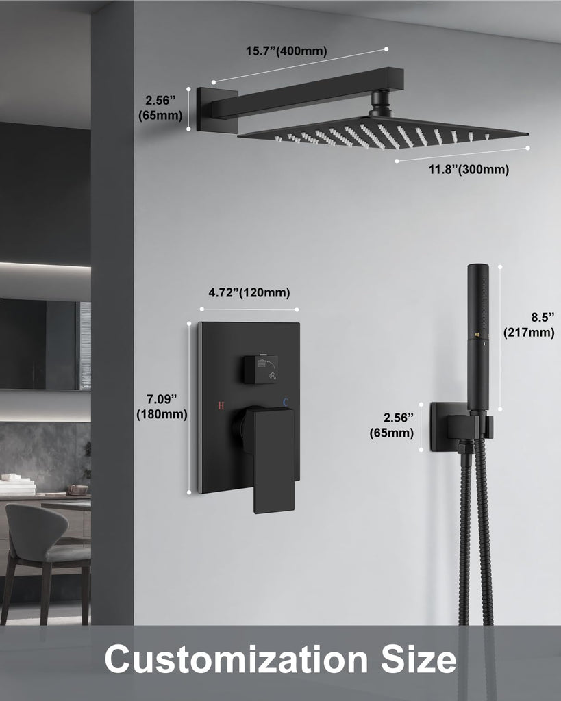 Shower System with Rain Head and Handheld,12-Inch,Matte Black