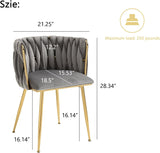 Woven Velvet Dining Chairs Set of 6, Upholstered Accent Chairs with Gold Metal Legs, Modern Dining Room Chairs, Grey