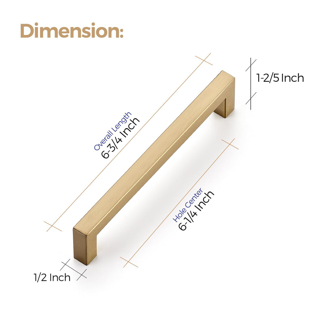 Champagne Bronze Cabinet Handles Square Pulls 6-1/4 Inch 5 Pack
