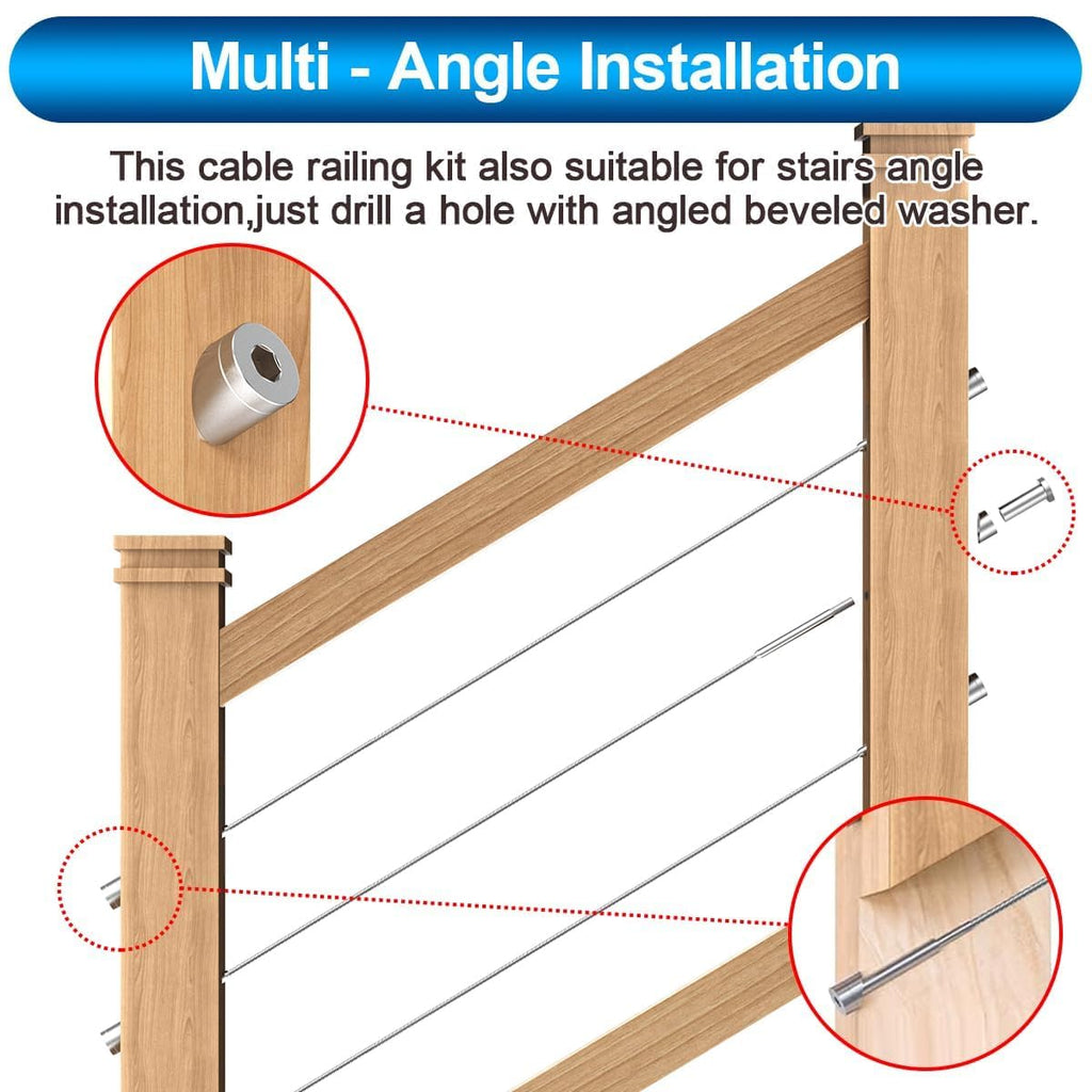 50 Pack Invisible Cable Railing Kit for 2"×2" Wood/Post Post- Marine 316L Stainless Steel Cable Railing Hardware
