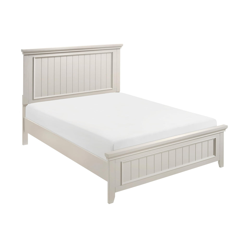 Farmhouse Style Full Size Bed, Classic White Finish, Shiplap Headboard, Modern Bedroom Furniture