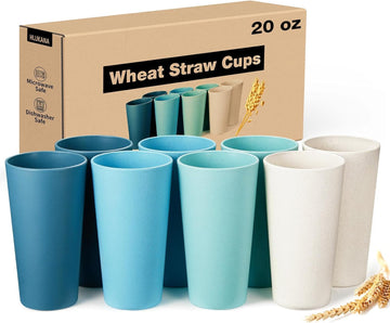 Wheat Straw Cups Set of 8, 20 oz Unbreakable Drinking, Chip Resistant, Reusable Water Set, Large , Camping, BPA Free