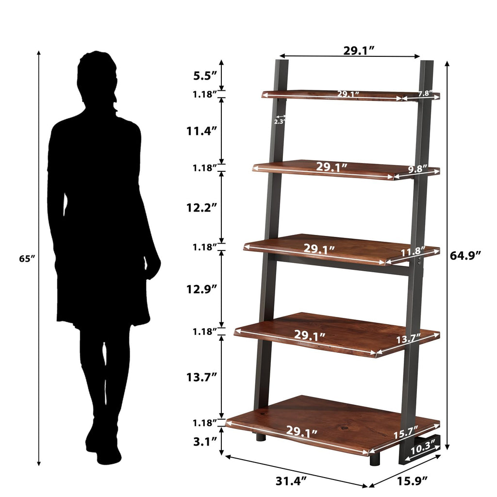 5-Tier Solid Wood Ladder Bookshelf with Natural Live Edge