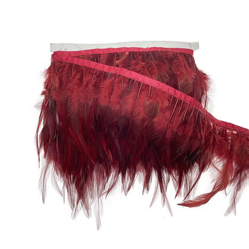 Burgundy 2Yard Rooster Hackle Feather Fringe Trim 4-6inch in Width for DIY Costume Sewing Craft Decor Dress