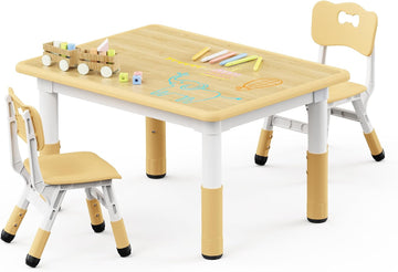 Adjustable Toddler Table and Chair Set, 31.5" L x 23.6" W Beige