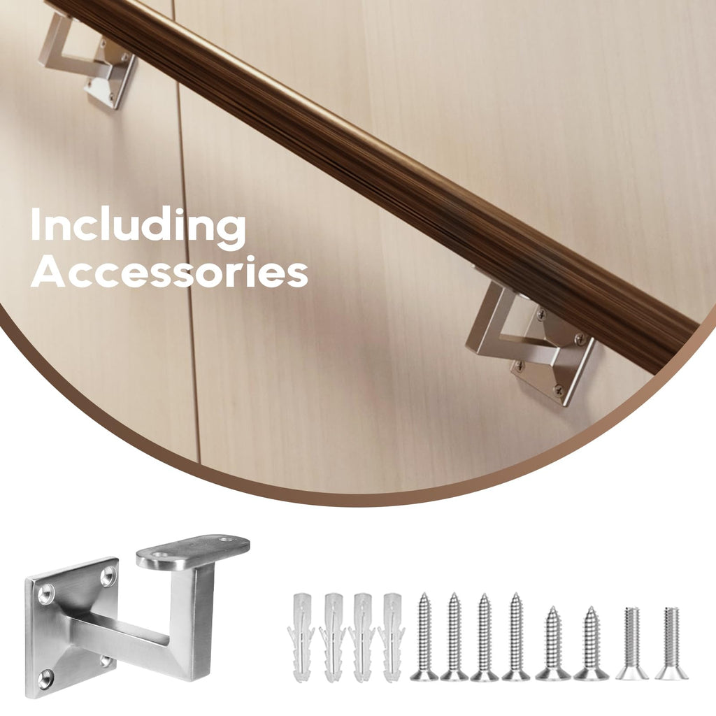 304 Stainless Steel Handrail Brackets, Heavy Duty Wall Mount for Stair Railing Indoor Outdoor - Satin Finish Stair