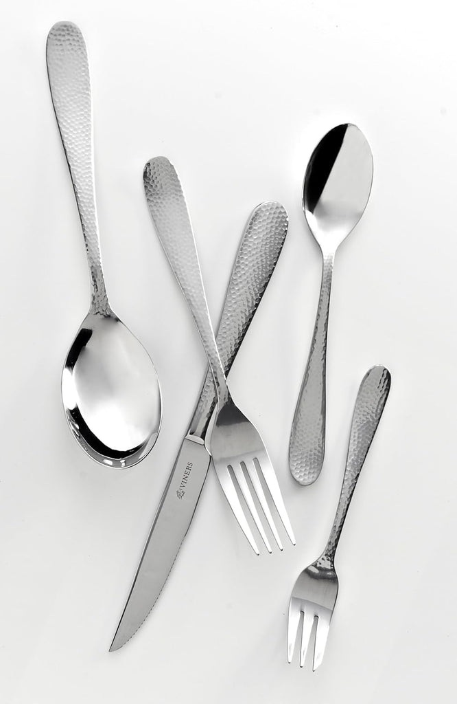 24pc Hammered Design Glamour Cutlery Elegant Mirror Polished Flatware Gift Box with 25 Year Guarantee | 18/0