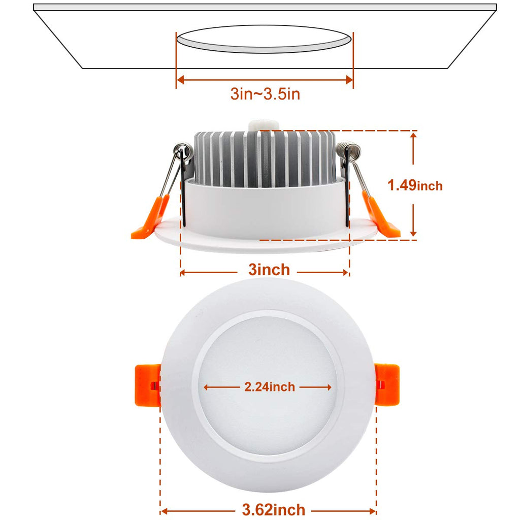 3.5 Inch LED Recessed Lighting, Dimmable Downlight 7W (55W Halogen Equivalent), CRI80, 3000K Warm White, Ceiling