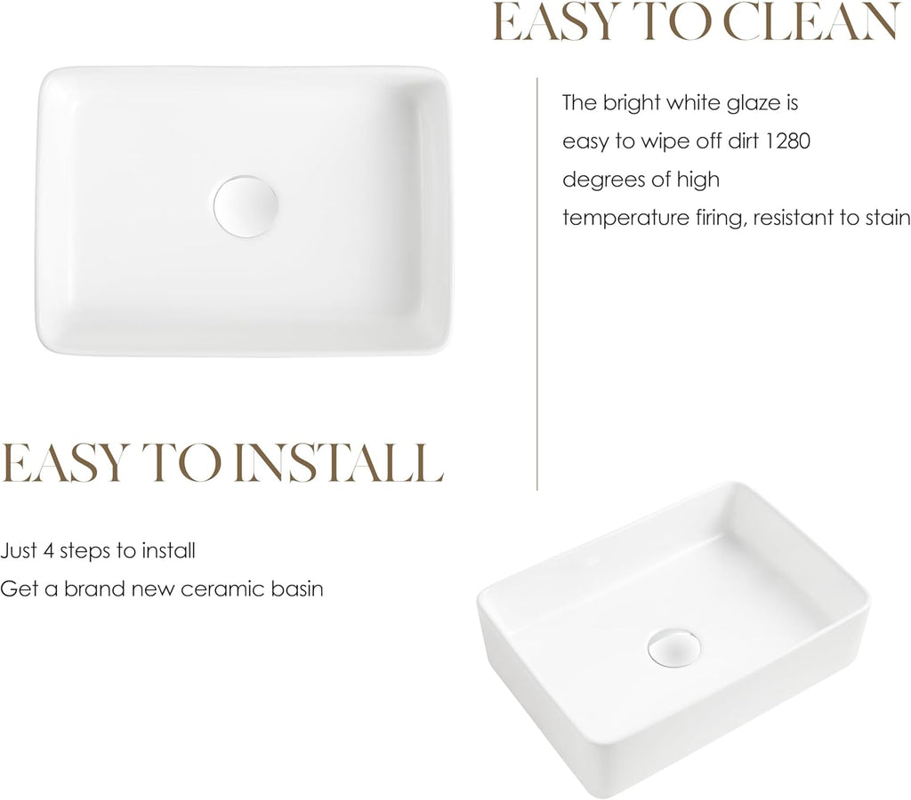 16"x12"Rectangular Vessel Sink,Ceramic Small Bowl Bathroom Vessel Sink