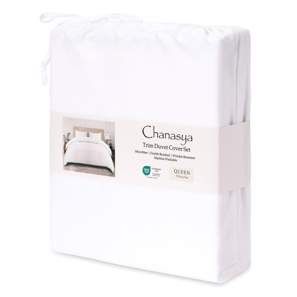 Premium Ribbon Embroidered Duvet Set - Double Brushed Modern Traditional Microfiber Duvet Set - 1 Duvet Cover & 2