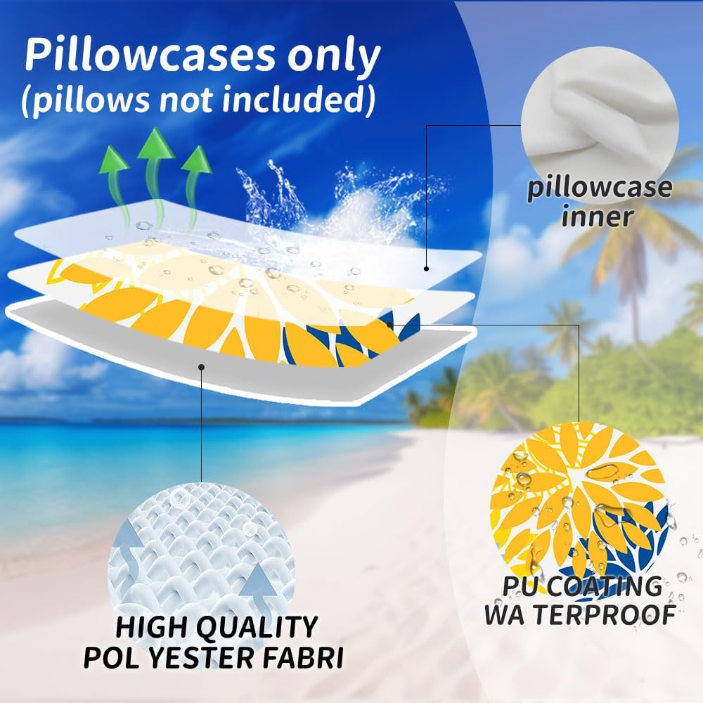Yellow Blue Flower Pillow Covers 18x18 Inch Set of 2 White Gray Colored Throw Pillows Outdoor Waterproof Decor