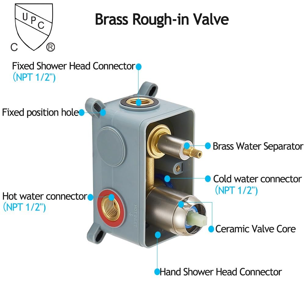 Shower System Brushed Nickel Bathroom Rainfall Shower Faucet Set Complete Wall Mounted 8 Inch Shower Head and Handle