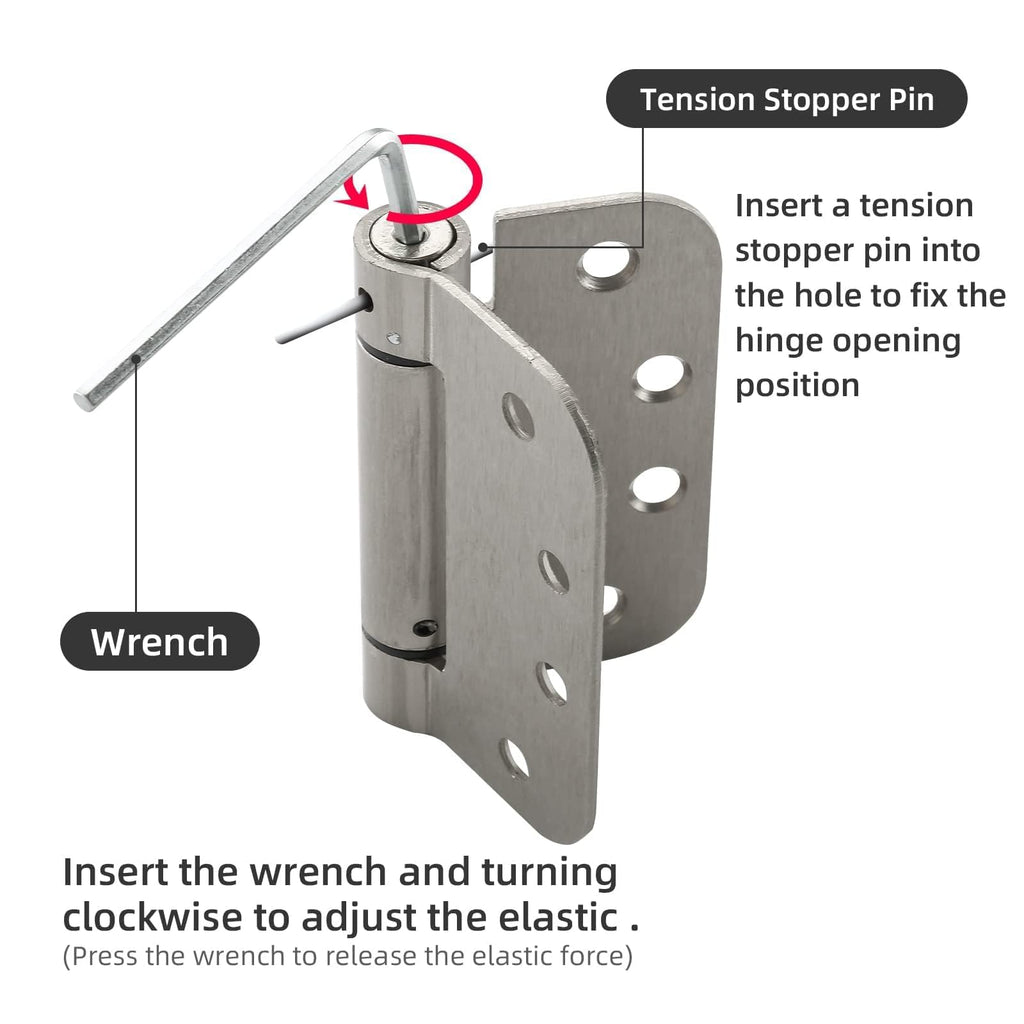 4 Inch Self Closing Door Hinges, 5/8 Inch Radius, Satin Nickel, 2 Pack