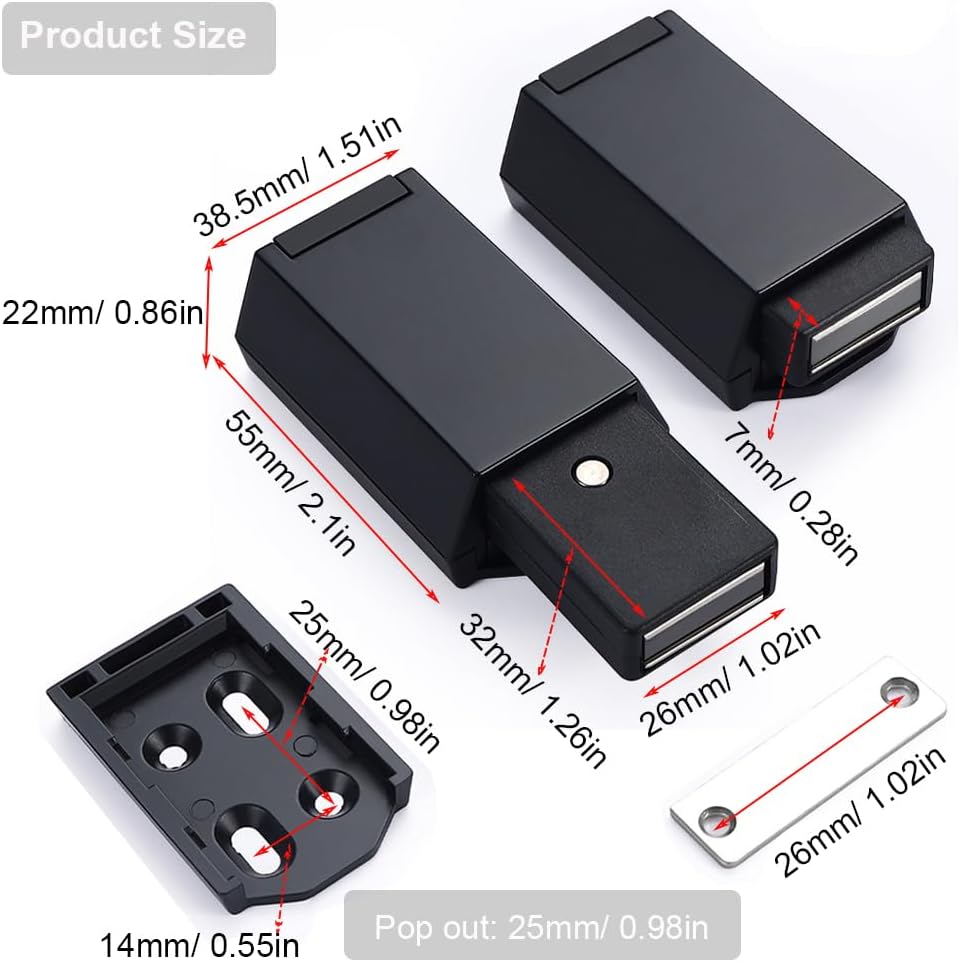Push to Open Door Latch Cabinet Hardware 2 Pack Magnetic Push Latch & Lock Heavy Duty Touch Latch and Catch for Hidden
