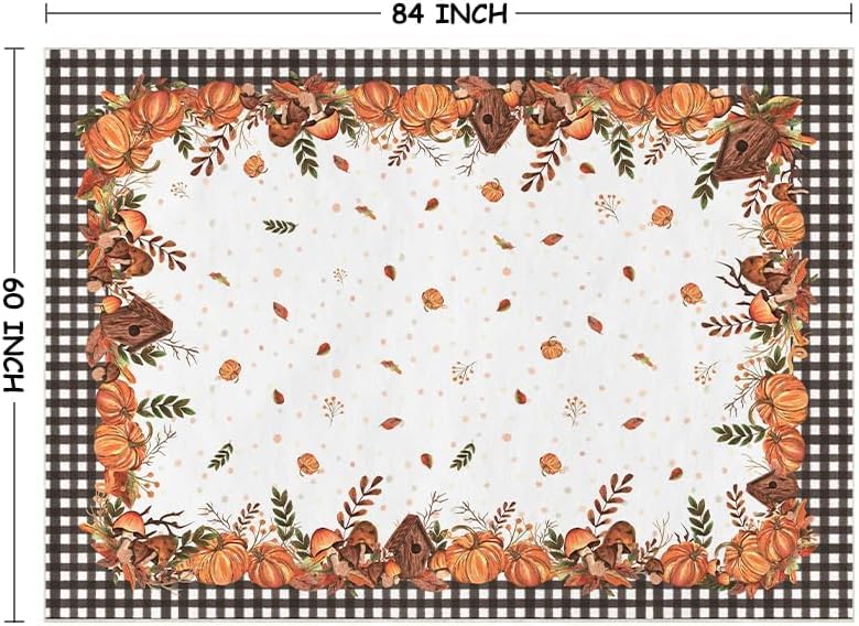 Buffalo Plaid Pumpkins Mushrooms Birdhouse Leaves Fall Area Rug, Autumn Thanksgiving Home Decor Low-Profile Washable