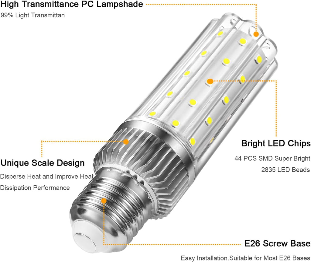 E26 LED Bulb,20W LED Corn Light Bulb 150W Equivalent 6000K Daylight White 2000LM Non-dimmable Flicker Free Ceiling