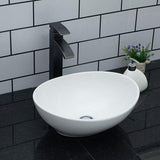 Kichae Oval Vessel Sink 16"x13" Modern Bathroom Vessel Sink Above Counter Egg Oval Shape White Porcelain Ceramic