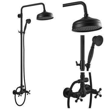 Exposed Shower System Wall Mount,Matte Black,Metal Handheld