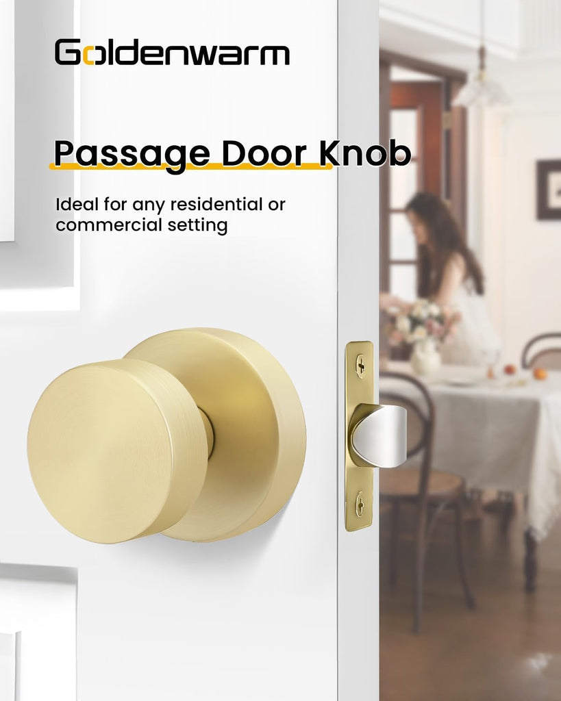 Gold Closet Door Knobs, Zinc Alloy Brushed Gold Passage Door Knob, Interior Door Knob , Closets