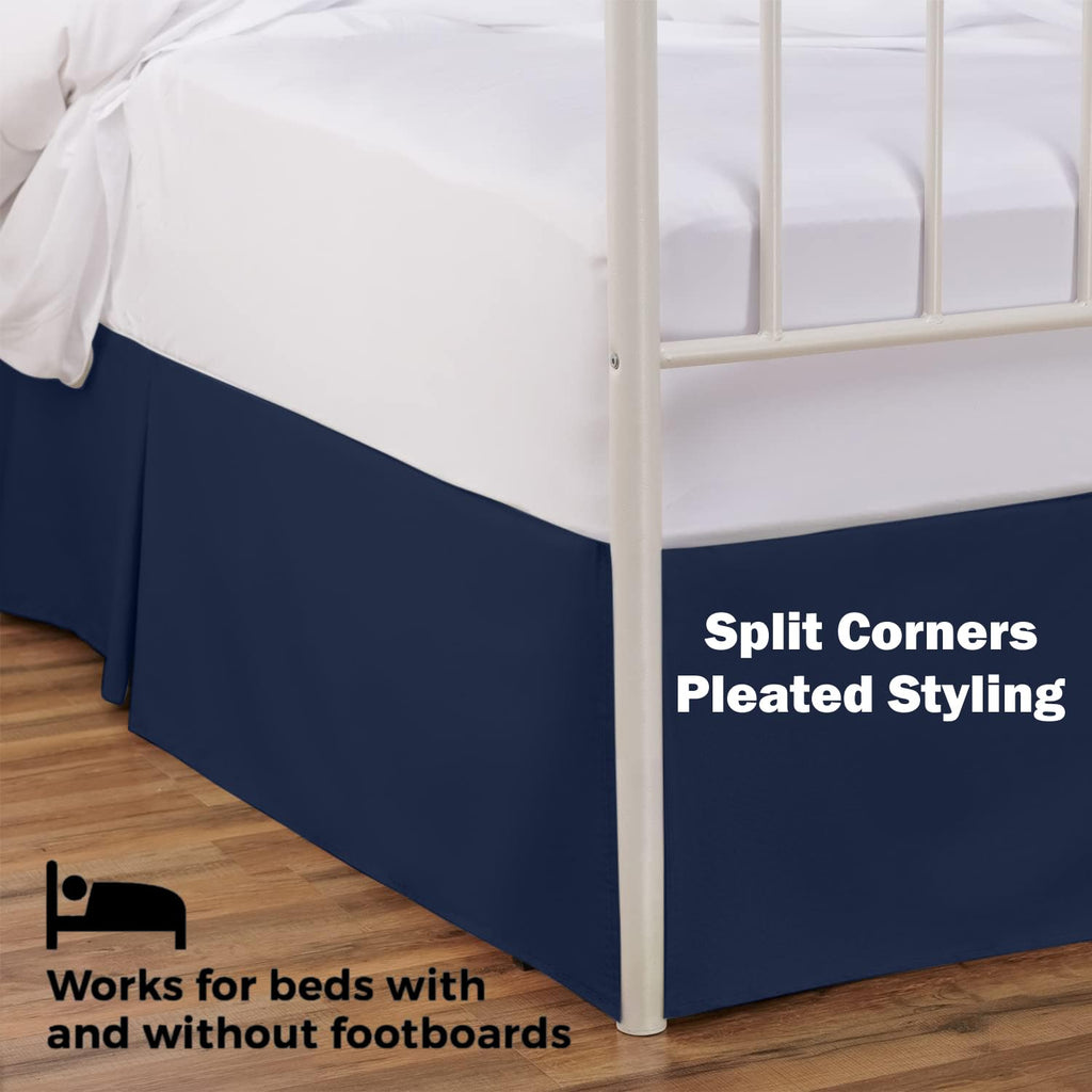 Bedskirts King Size - 100% Natural Cotton Split Corner Navy Blue King Bedskirt 16 inch Drop - Center & Corner