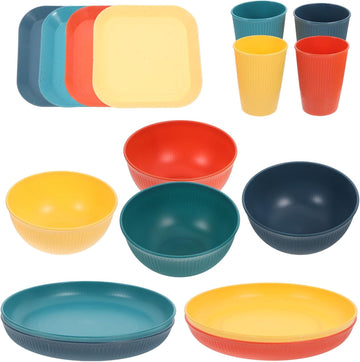 16 Piece Square Dinnerware Set Unbreakable PP Plates Bowls Xmas
