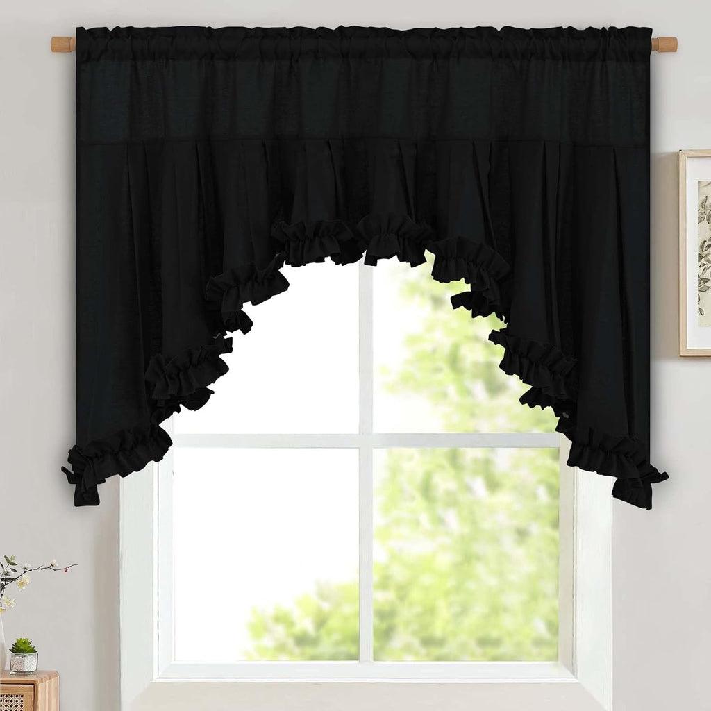Black linen ruffle swag valance 60W x 36L - Casa Home Living