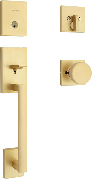San Clemente Front Door Lock Handle and Deadbolt Set, Entry Handleset Exterior with Square Pismo Interior Door Knob - Door Handleset