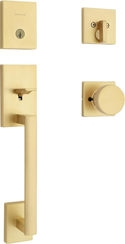 San Clemente Front Door Lock Handle and Deadbolt Set, Entry Handleset Exterior with Square Pismo Interior Door Knob - Door Handleset