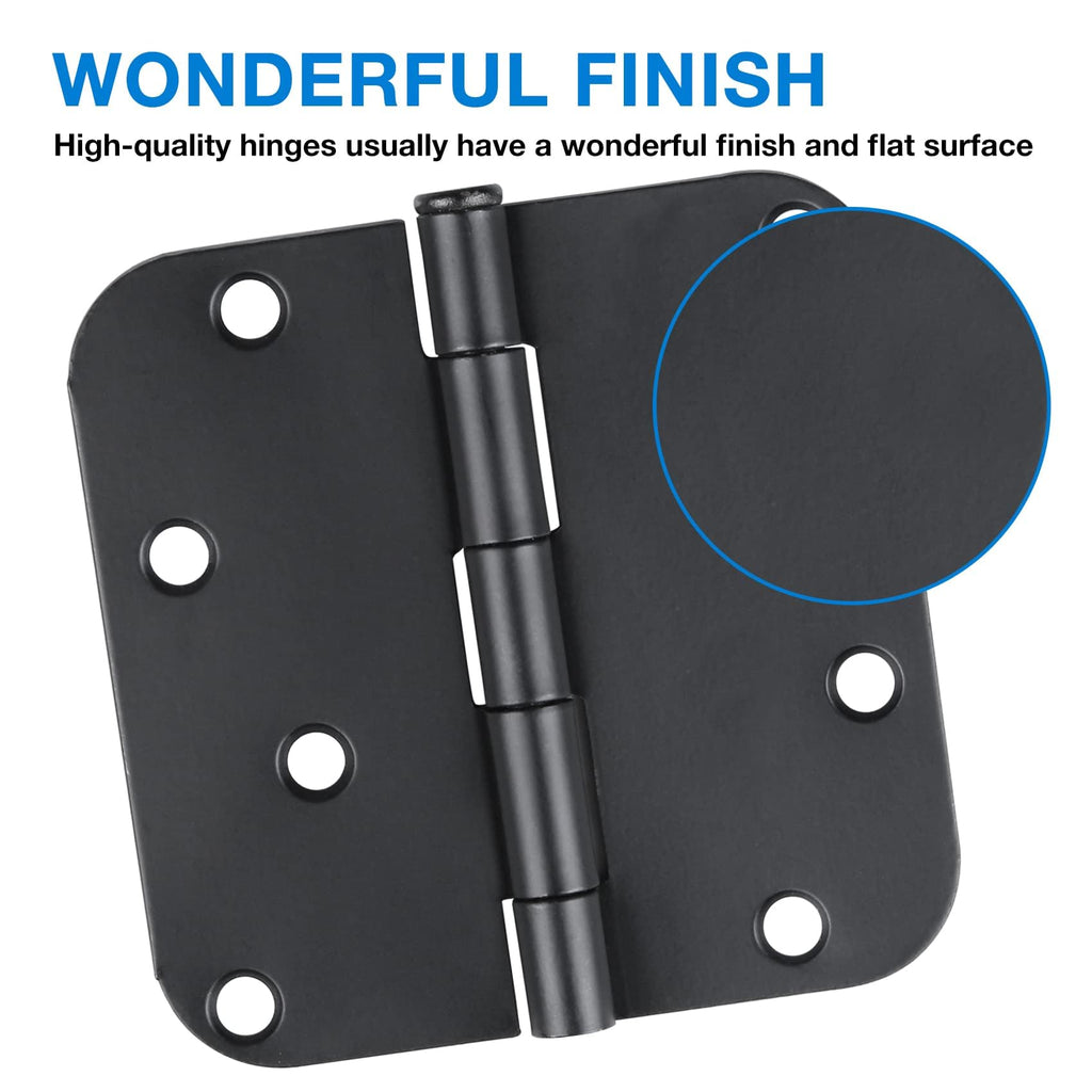 18 Pack Matte Black Door Hinges 4 Inch 5/8" Radius Interior Room