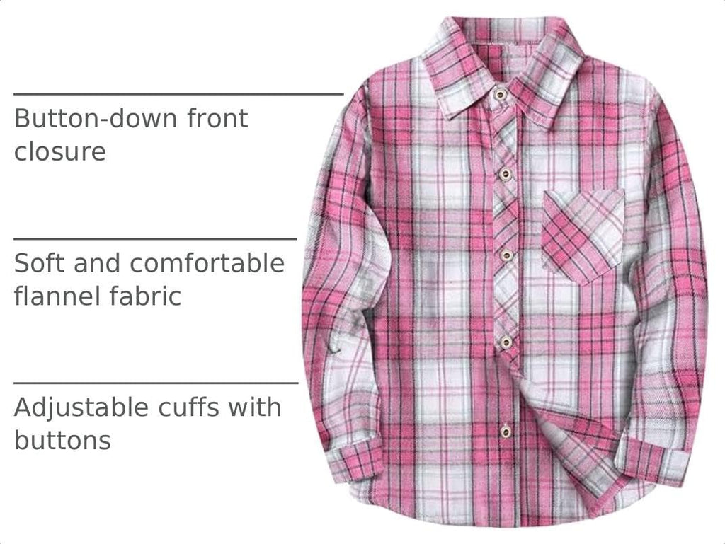Girls Long Sleeve Flannel Buffalo Plaid Button Down Shirt