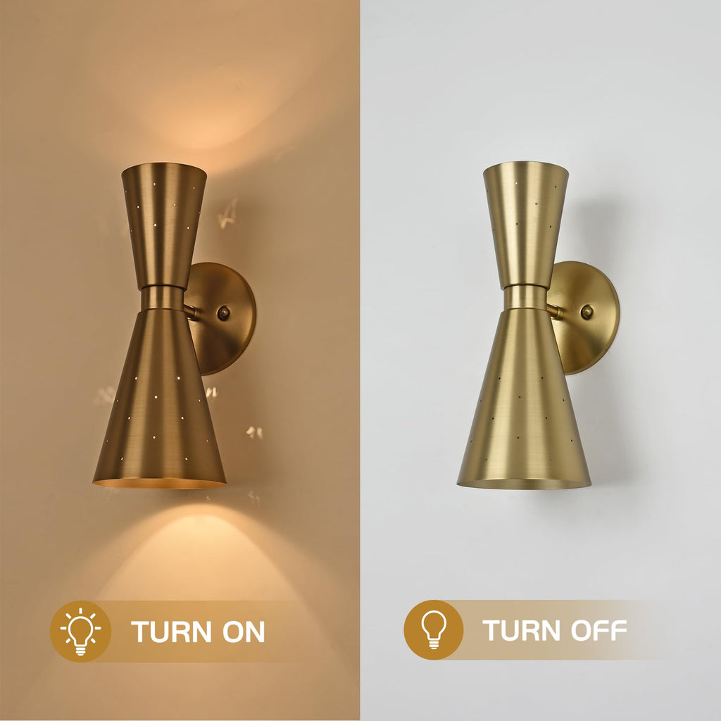 Brass Wall Sconce, Mid Century Modern Sconce Wall Lighting, Up Down Gold Wall Sconces E12 Base, Vintage Farmhouse