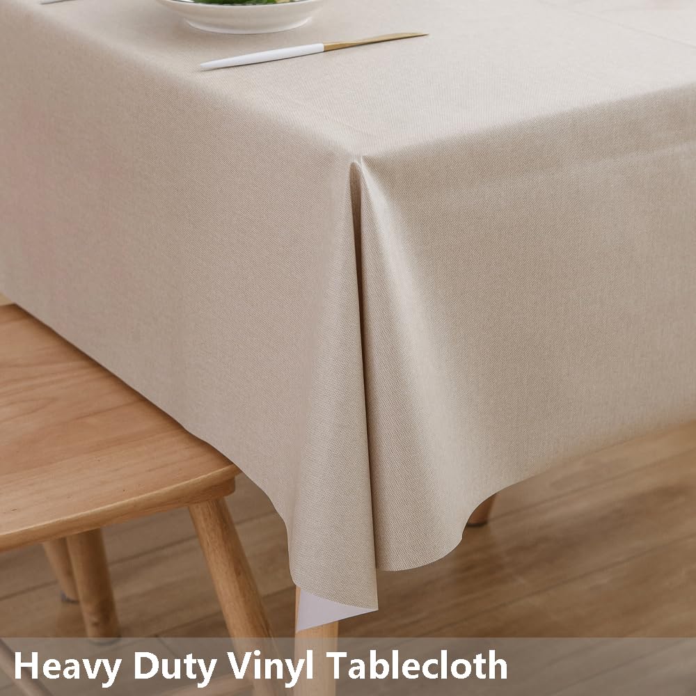 Heavy Duty Vinyl Tablecloth Beige Plastic Table Cloth Rectangle Table Wipeable Waterproof PVC Tablecloths Rectangular