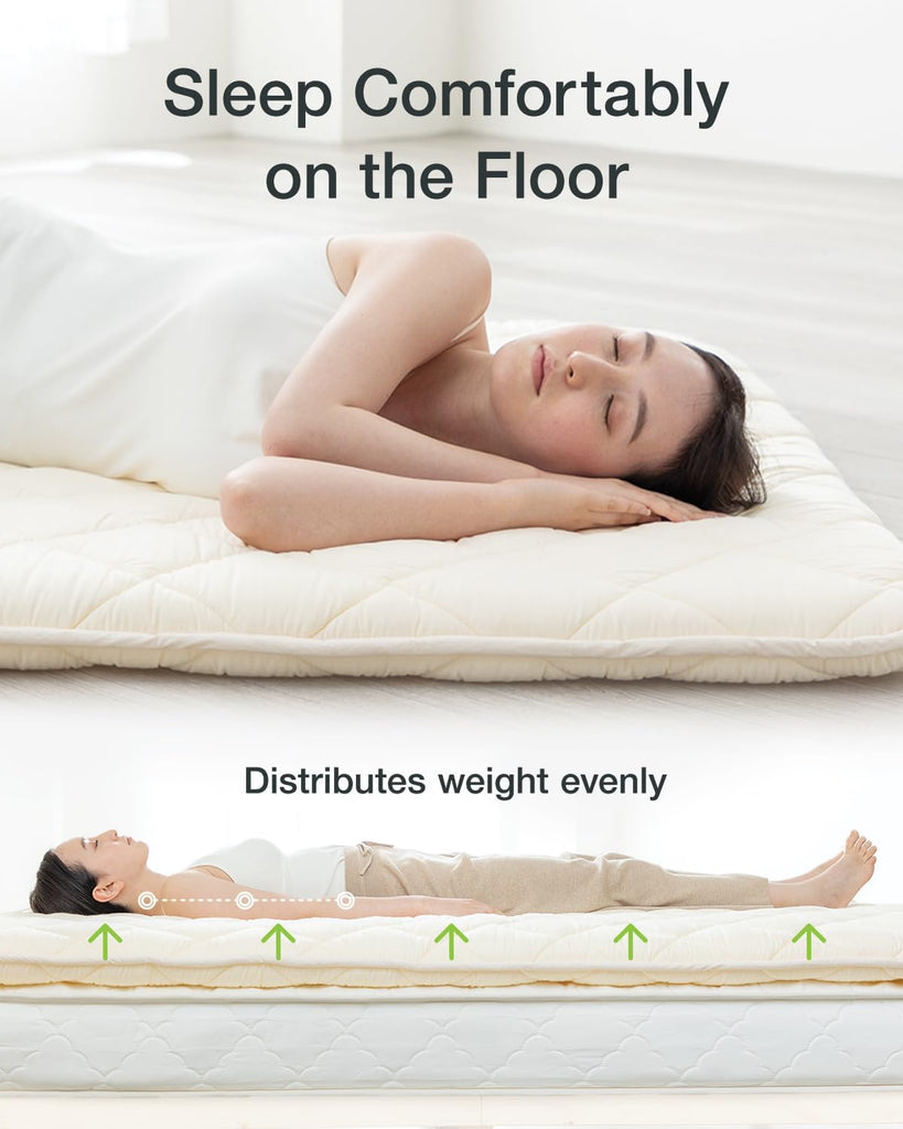 Futon, White - Foldable Shikibuton Floor Bed