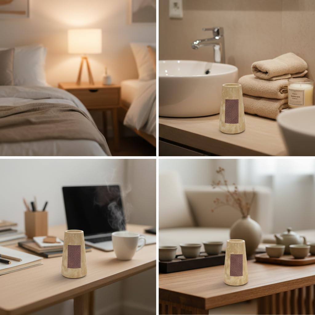 Natural Travertine Incense Match Holder with Striker - Large 3.93" Handmade Matchstick Jar for Candle, Fireplace